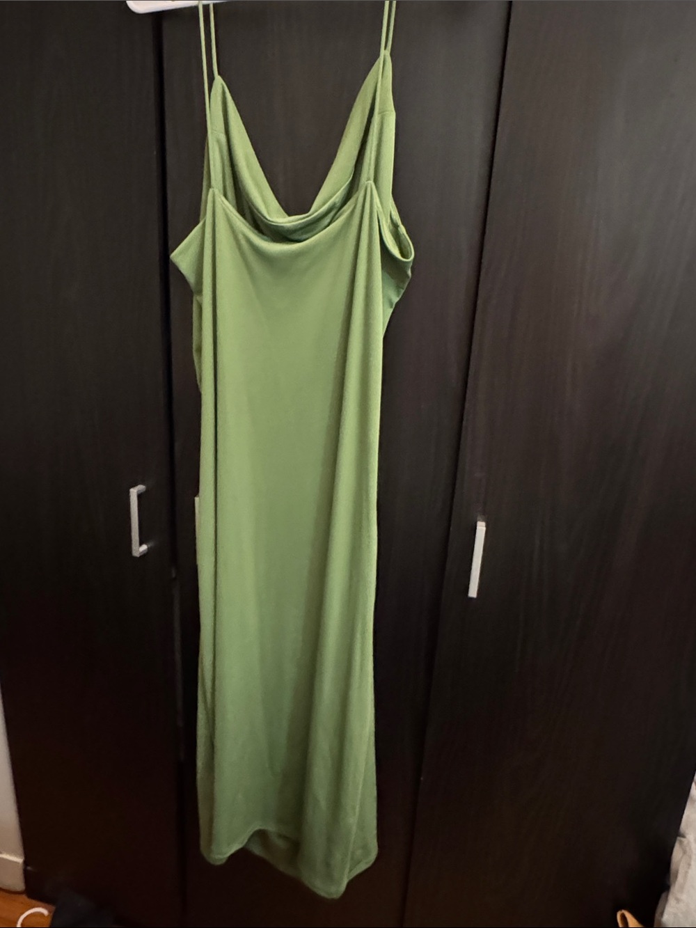 H&M Olive Green Cowl Neck Spaghetti Strap Midi Dress - Picture 3 of 3